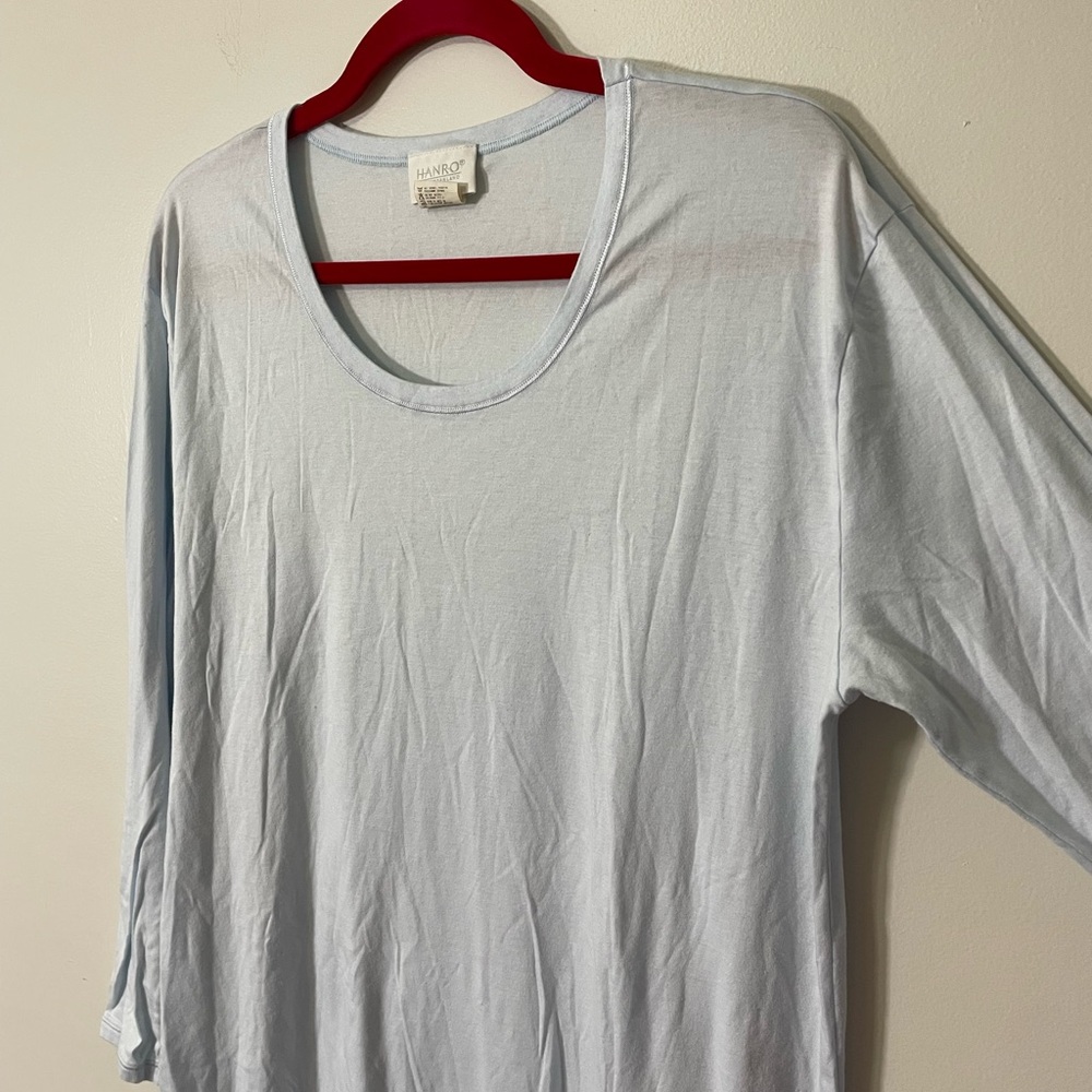 Hanro of Switzerland Soft Blue Long Sleeve Cotton Nightgown Size M - Picture 2 of 4